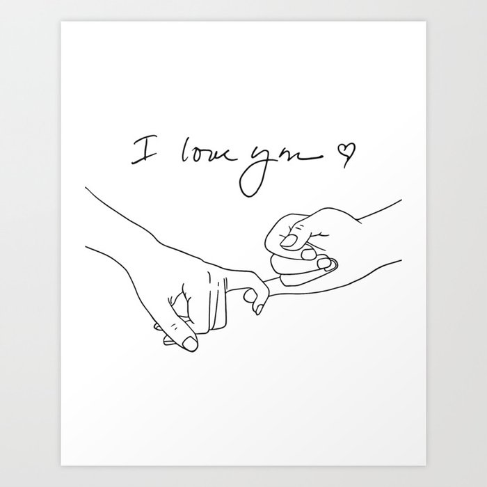 Black hand drawn hands heart and words i love you on transparent  background, pinky promise pinky swear one line art, valentines day gift  ideas Art